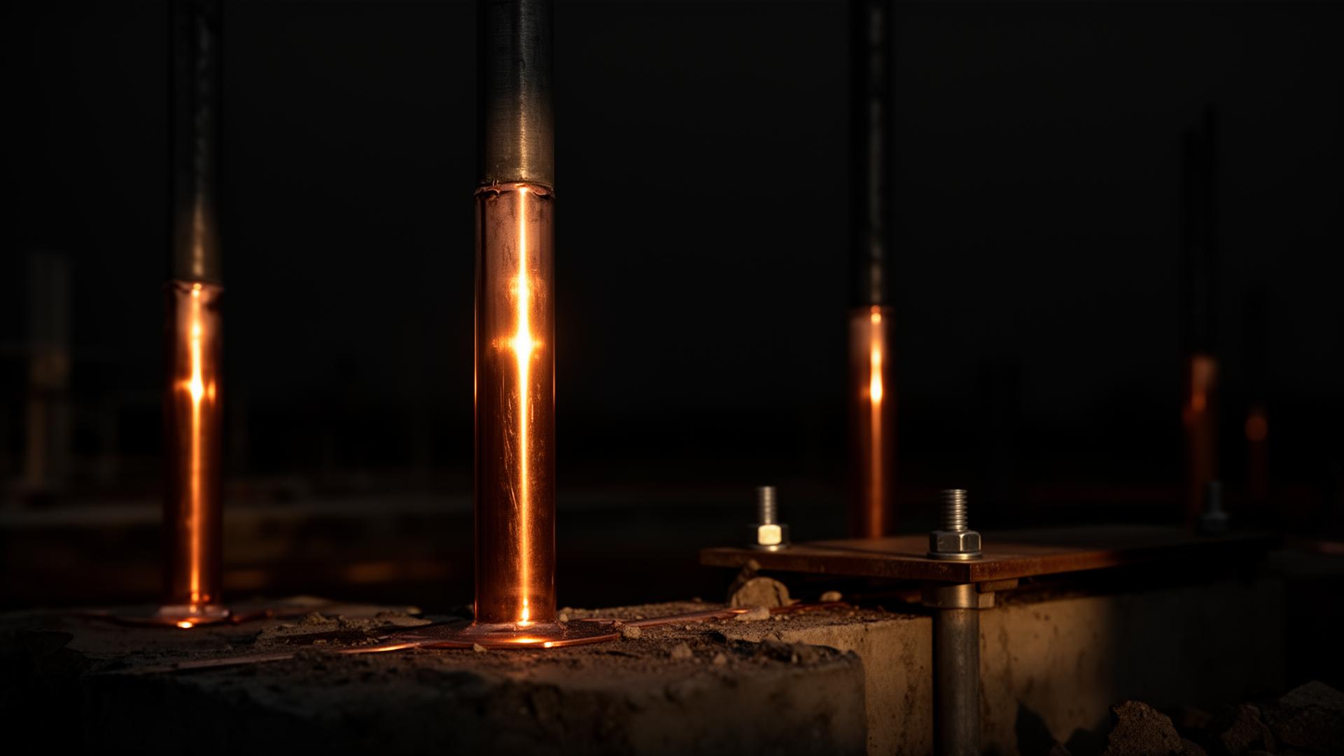 Copper grounding rods at industrial installation